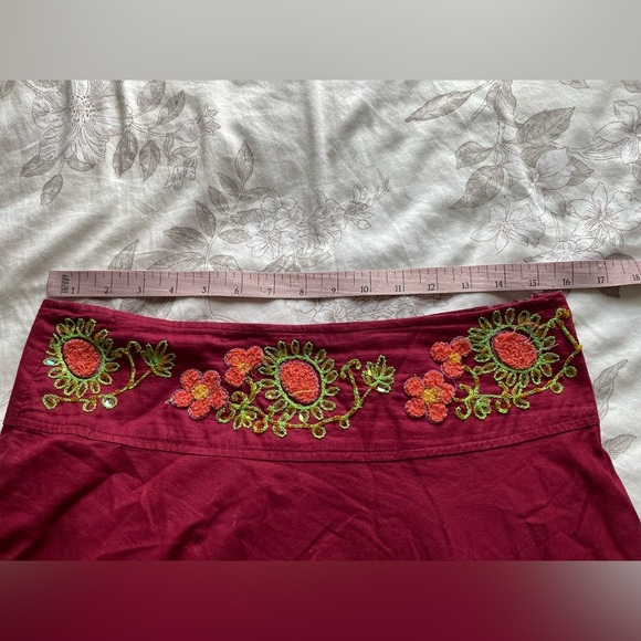 Y2K Red Sequin Embroidered Cotton Skirt Medium Fairy Ethereal Goblincore Boho - Picture 10 of 11